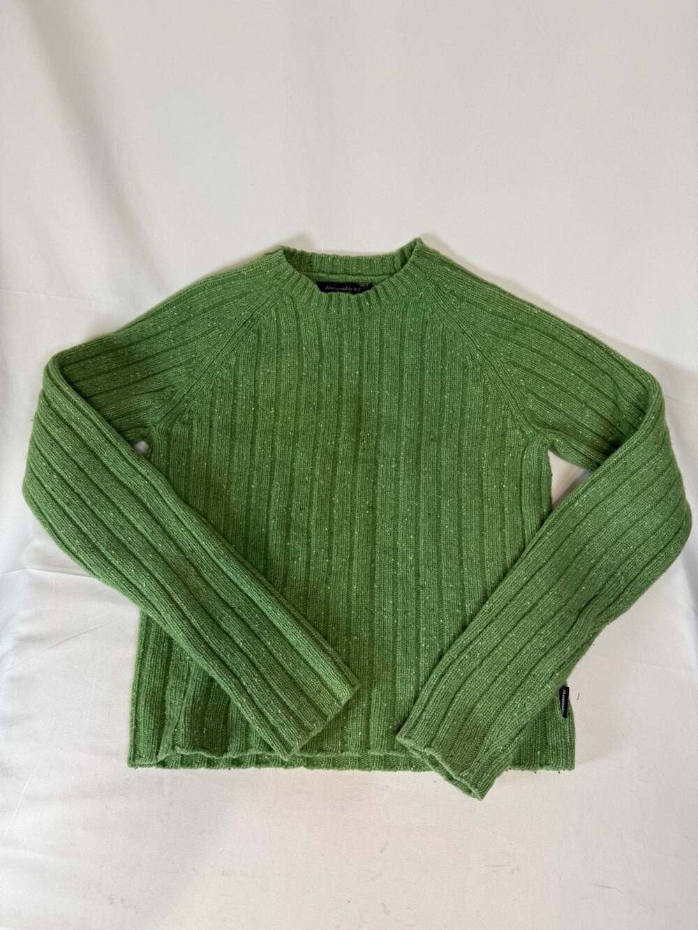 Preppy Old Money Abercrombie & Fitch Green Lambswool Blend Ribbed Crewneck Sweat